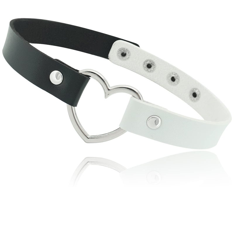 ETHOON Dual Color Love Heart PU Leather Choker Necklace Goth Choker Collar Chain Black White - Image 1