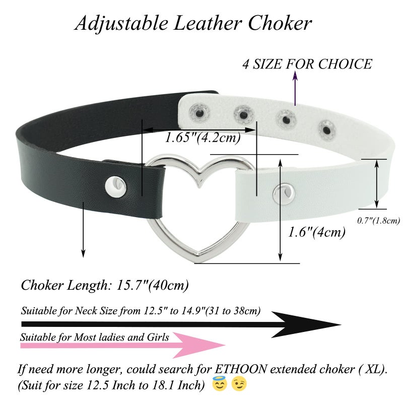 ETHOON Dual Color Love Heart PU Leather Choker Necklace Goth Choker Collar Chain Black White - Image 2