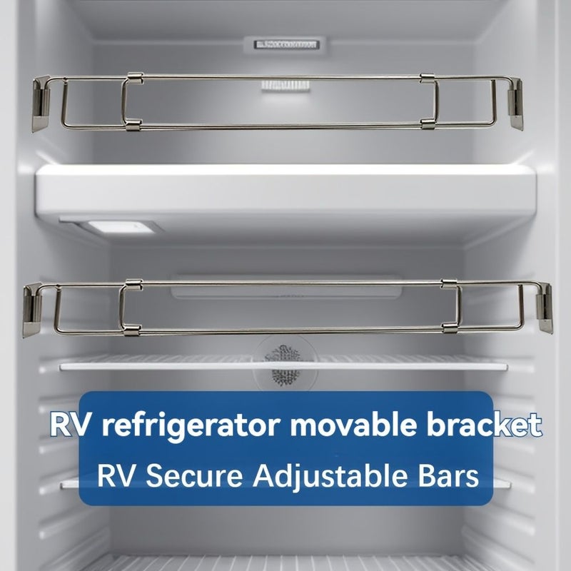 Stainless Steel RV Refrigerator Safety Bar Silvery Adjustable Secure Strap For Camper Fridge Storage Prevents Items From Falling Out Fit For Most RVs - Image 1