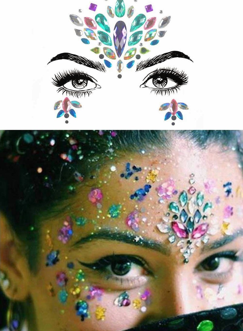 Suntown Rhinestone Mermaid Face Jewels Tattoo, Music Festival Face Jewels, Eyes Face Body Temporary Tattoos, 6pcs - Image 2