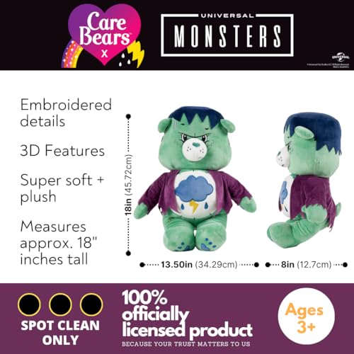 Franco Care Bears x Universal Monsters Grumpy Bear Frankenstein Monsters Halloween Bedding Super Soft Cozy Decorative Cuddle Pillow Officially Licensed Product By Franco Collectibles - Image 5
