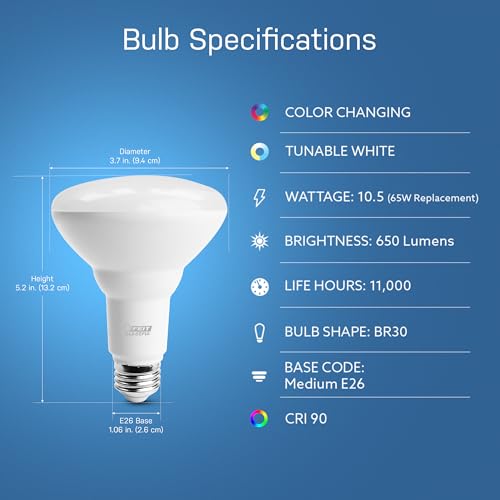 Feit Electric BR30 Smart Flood Light Bulb,2.4GHz WiFi Color Changing and Dimmable, No Hub, Works with Alexa or Google Assistant, BR30/RGBW/CA/AG, 65W, Multi-Color (RGBW), 1 Count (Pack of 1) - Image 2