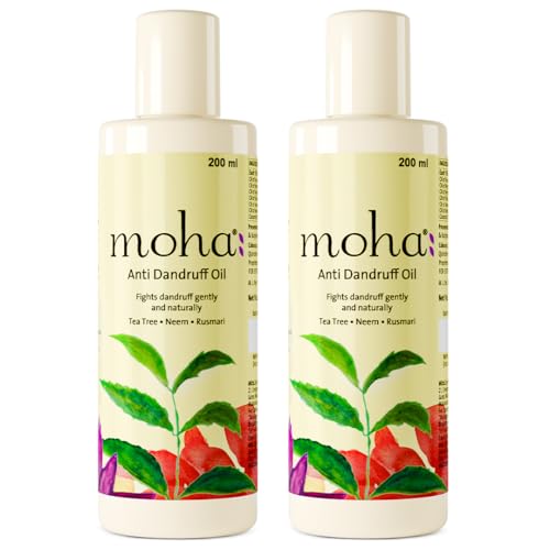 Moha Anti Dandruff Hair Oil with Tea Tree, Neem & Hibiscus | Soothes Itchy Scalp, Fights Dandruff, Boosts Hair Growth & Scalp Nourishment | Ayurvedic Anti-Fungal Oil for Healthy & Strong Hair | 100% Natural, No Harsh Chemicals - 200ML (Pack of 2) - Image 1