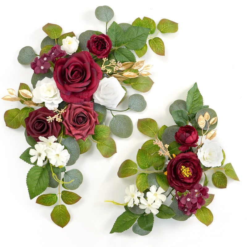 WEIERYUE(Pack of 2 Artificial Flowers Decorations,Artificial Arch Backdrop Garlandfor Ceremony Party Reception Entrance Welcome Easel Door Floral Decor Wall Home Entryway Outdoor(Wine red) - Image 1