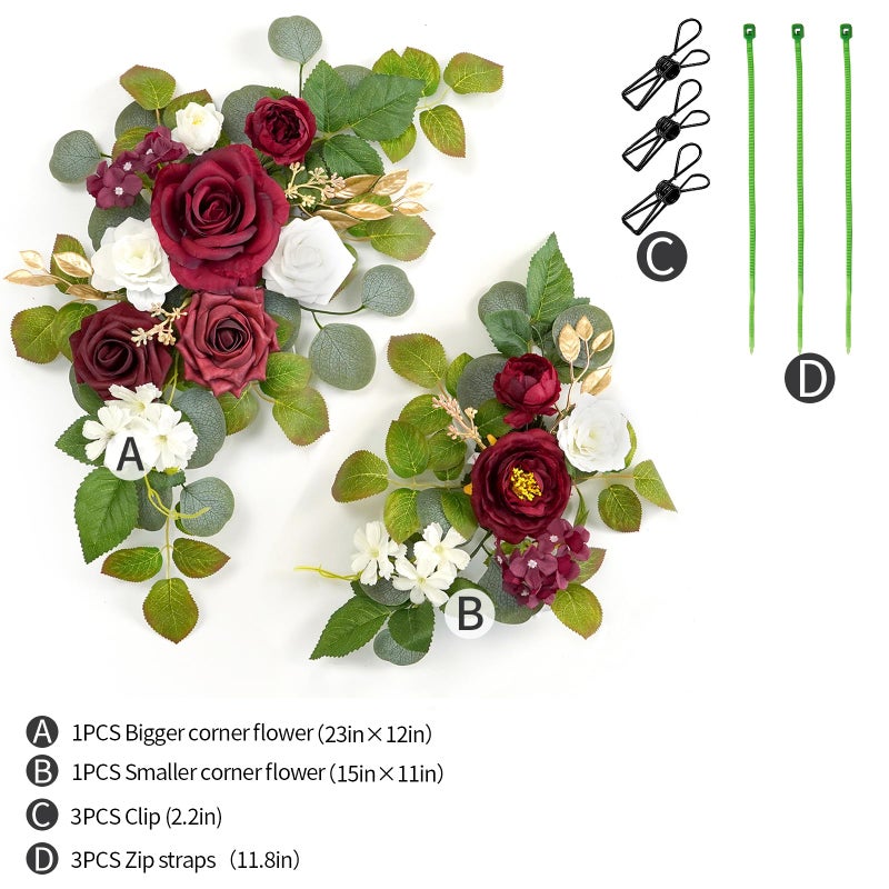 WEIERYUE(Pack of 2 Artificial Flowers Decorations,Artificial Arch Backdrop Garlandfor Ceremony Party Reception Entrance Welcome Easel Door Floral Decor Wall Home Entryway Outdoor(Wine red) - Image 2