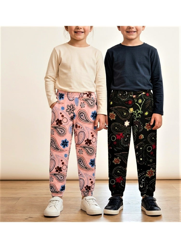 Girls' Paisley Floral Joggers, Size 4, Pink and Black - Image 1