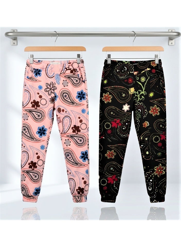 Girls' Paisley Floral Joggers, Size 4, Pink and Black - Image 2
