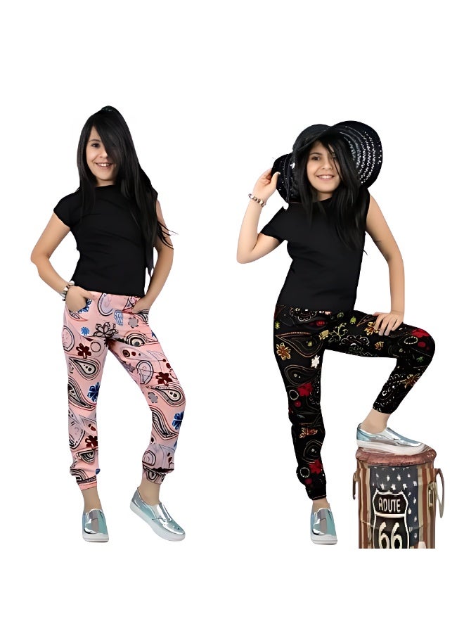 Girls' Paisley Floral Joggers, Size 4, Pink and Black - Image 3