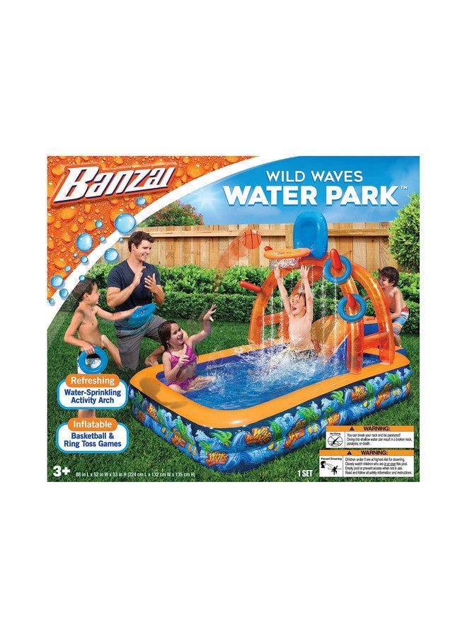 Banzai BANZAI Wild Waves Water Park, Length: 88 in, Width: 52 in, Height: 53 in, Inflatable Outdoor Backyard Water Splash Toy - Image 1