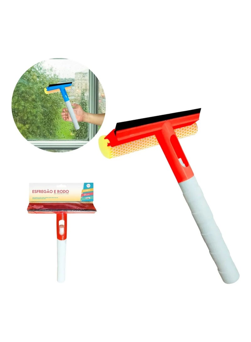 Multi-Purpose 3-in-1 Window Cleaning Spray Tool with Integrated Bottle, Soft Sponge & Scrubbing Brush – Ideal for Glass, Tile, Shower & Car Windows – Red - Image 1