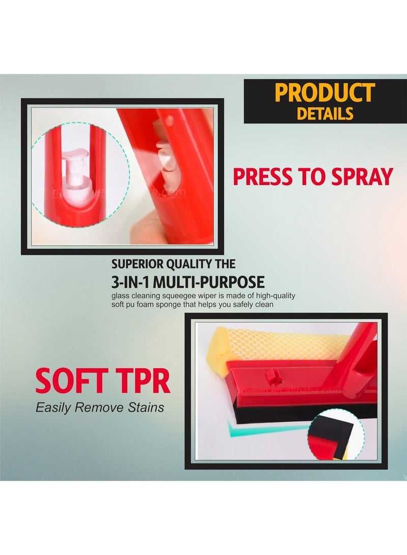 Multi-Purpose 3-in-1 Window Cleaning Spray Tool with Integrated Bottle, Soft Sponge & Scrubbing Brush – Ideal for Glass, Tile, Shower & Car Windows – Red - Image 4
