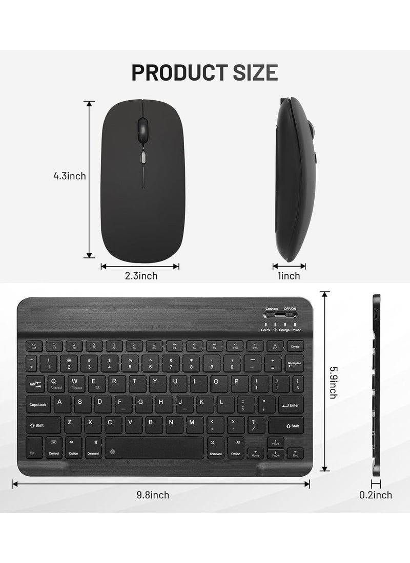 Generic - Ultra-Slim Bluetooth Keyboard Portable Mini Wireless Keyboard Rechargeable for Apple iPad iPhone Samsung Tablet Phone Smartphone iOS Android Windows (10 inch Black) - Image 1