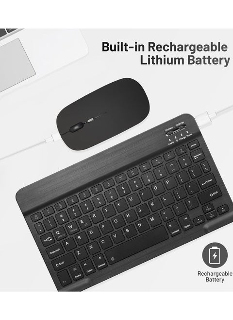 Ultra-Slim Bluetooth Keyboard Portable Mini Wireless Keyboard Rechargeable for Apple iPad iPhone Samsung Tablet Phone Smartphone iOS Android Windows (10 inch Black)