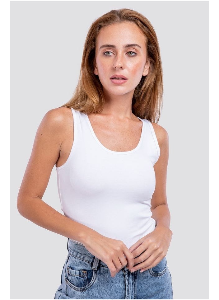 Mesery - Mesery Women's Cotton Stretch Plain Tank Top - white - Image 1