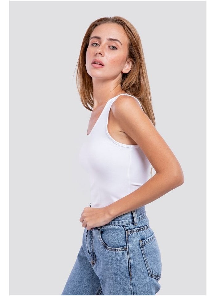 Mesery - Mesery Women's Cotton Stretch Plain Tank Top - white - Image 1