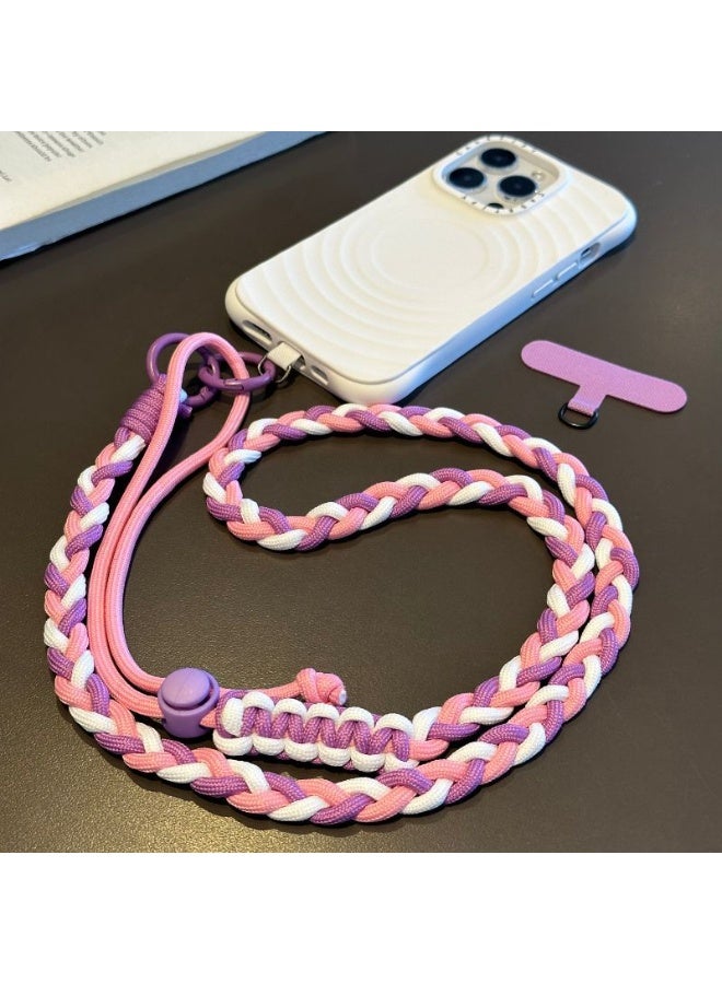 NIBEMINENT Beaded Phone Lanyard, Anti Lost Removable Wrist Strap, Weaving Double Ring Bracelet Pendant, Phone Keychain Lanyard,Pink Purple White