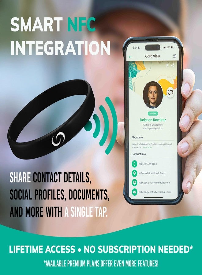 كونتاكت سوار معصم ذكي من السيليكون من شركة Contact CO.، سوار أنيق ومتين مع مشاركة فورية بدون تطبيق، سوار سلس لعشاق التكنولوجيا وغيرهم، أسود - Image 5