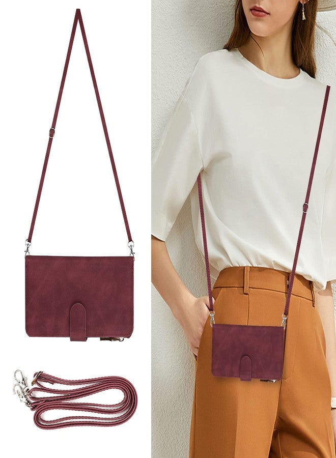 آي كوفر كايس جراب iCoverCase لهاتف Motorola Moto G Power 2021، جراب محفظة مع حامل بطاقات، وميزة مسند، جراب من الجلد الصناعي مع حبل كتف قابل للتعديل، مشبك مغناطيسي، جيب بسحاب، غطاء قلاب (لون عنابي). - Image 3