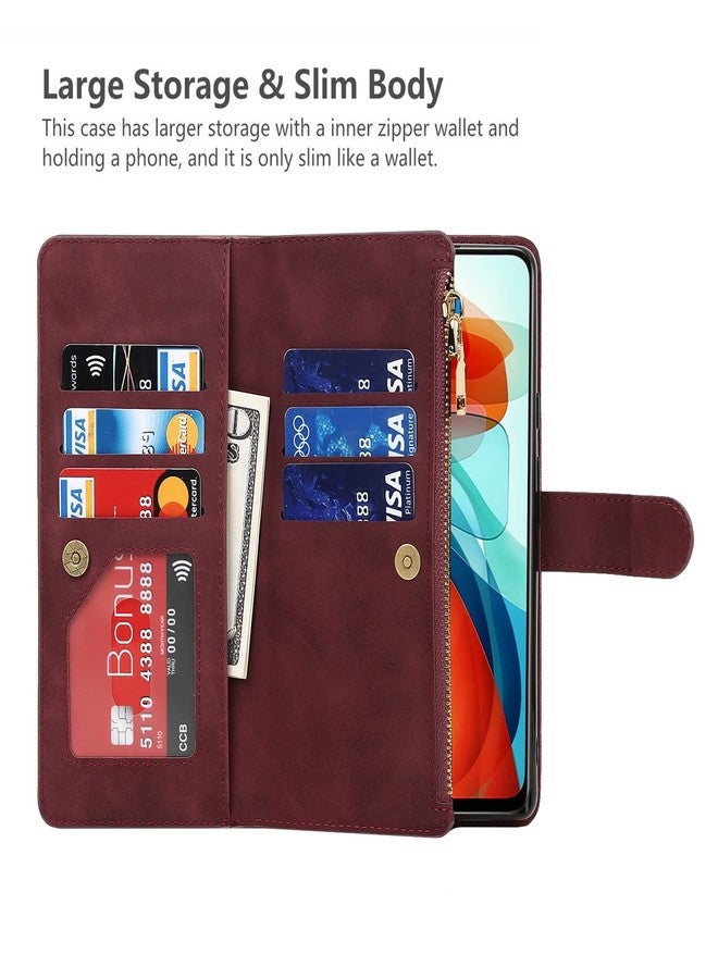 آي كوفر كايس جراب iCoverCase لهاتف Motorola Moto G Power 2021، جراب محفظة مع حامل بطاقات، وميزة مسند، جراب من الجلد الصناعي مع حبل كتف قابل للتعديل، مشبك مغناطيسي، جيب بسحاب، غطاء قلاب (لون عنابي). - Image 4