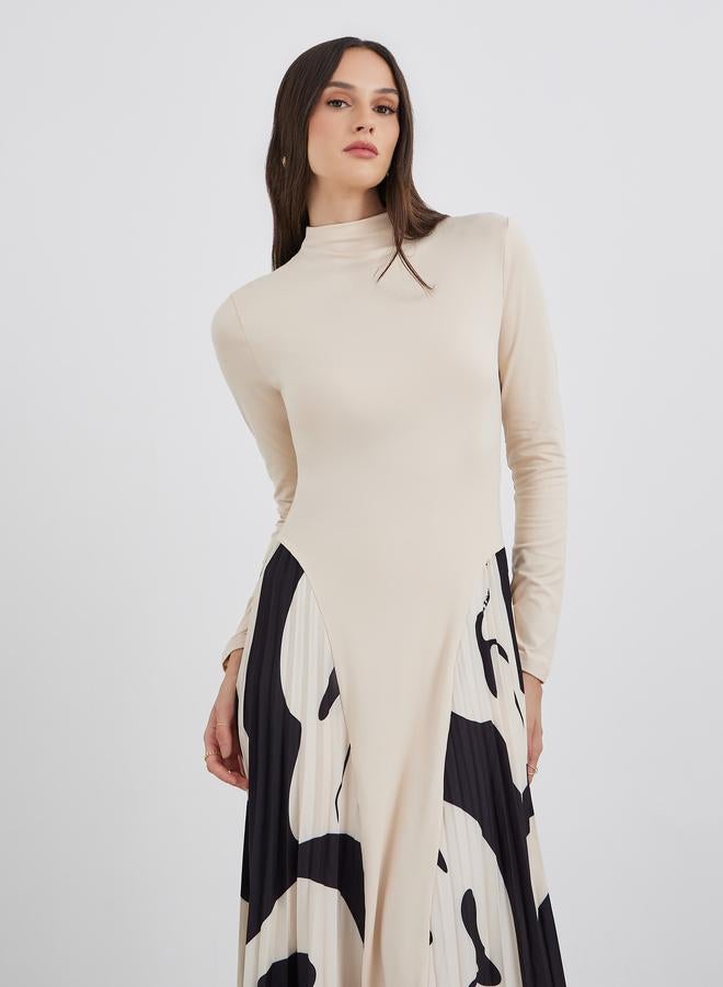 ستايلي فستان ميدي بتفاصيل كسرات وأكمام طويلة - Image 3