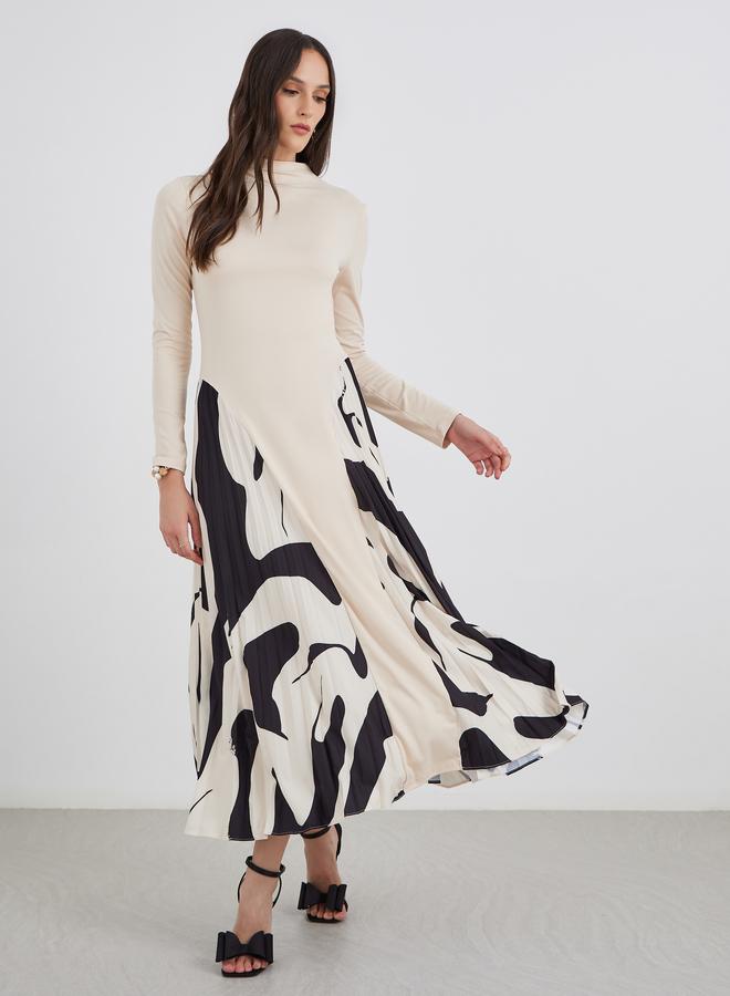 ستايلي فستان ميدي بتفاصيل كسرات وأكمام طويلة - Image 2