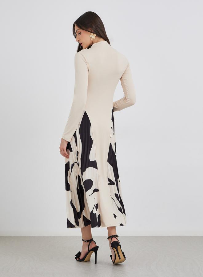 ستايلي فستان ميدي بتفاصيل كسرات وأكمام طويلة - Image 5