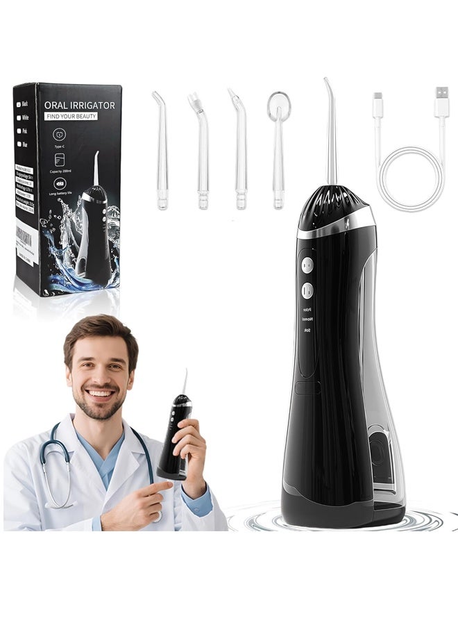 كيلا جهاز تنظيف الأسنان بالماء، مقاوم للماء بدرجة IPX6، 4 أوضاع محمولة لتنظيف الأسنان، قابل لإعادة الشحن عبر USB للسفر والمنزل، منظف أسنان تقويمي للعناية بصحة الفم (أسود) - Image 1