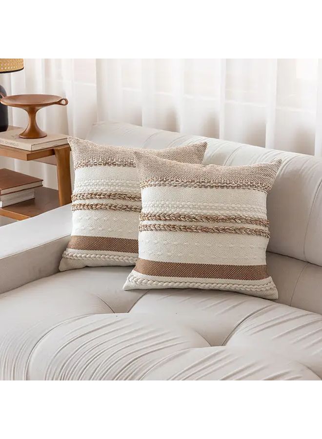 Khaki Decorative Tassel Pillow Sham Woven Striped Cover Machine Washable Polyester - Image 4