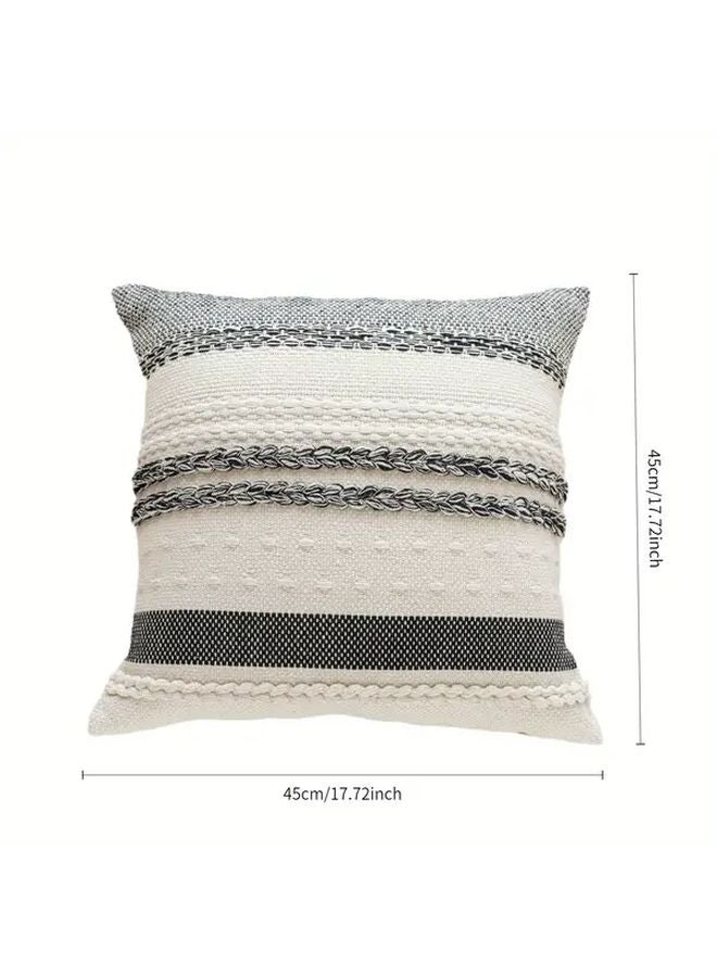 Khaki Decorative Tassel Pillow Sham Woven Striped Cover Machine Washable Polyester - Image 5