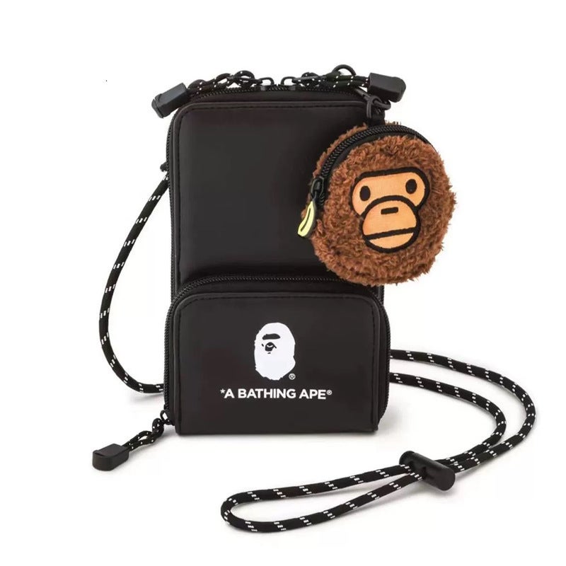 Trendy Camo Shoulder Phone Bag Set Black two-piece