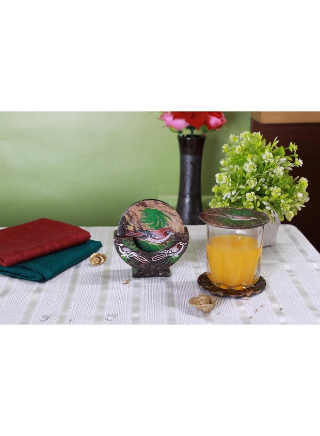 Shivay Craft Soapstone bird handprinted round tea coasters set of 6. - Image 1
