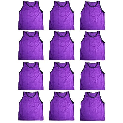 BlueDot Trading Youth Nylon Mesh Scrimmage Training Pinnie Vest for team practice for all kinds of sports soccer, football, basketball, Lacrosse, Purple, 12 Pack - Image 1