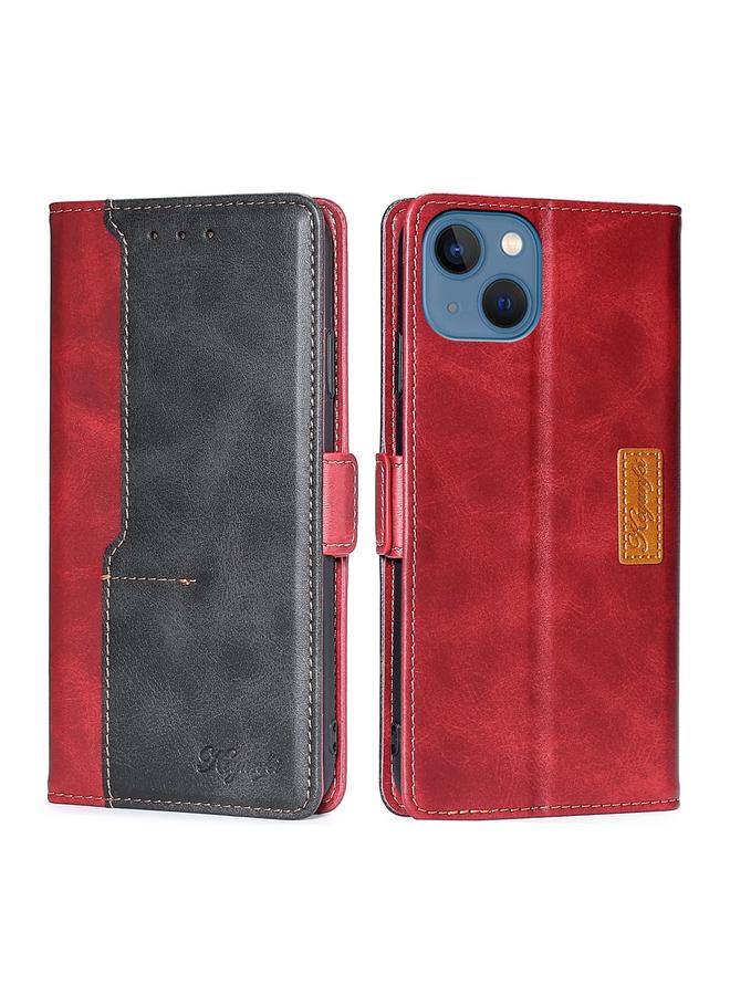 اس-توب جراب هاتف iPhone 14 بلون متباين مع مشبك جانبي من الجلد - Image 1