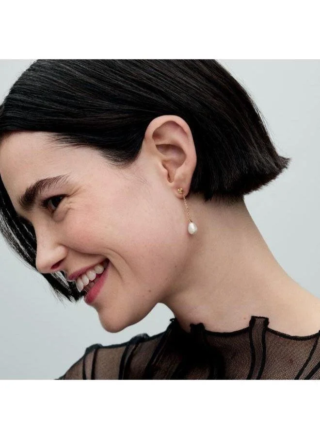 باندورا أقراط متدلية مطلية بالذهب عيار 14 مع معالجة بيضاء