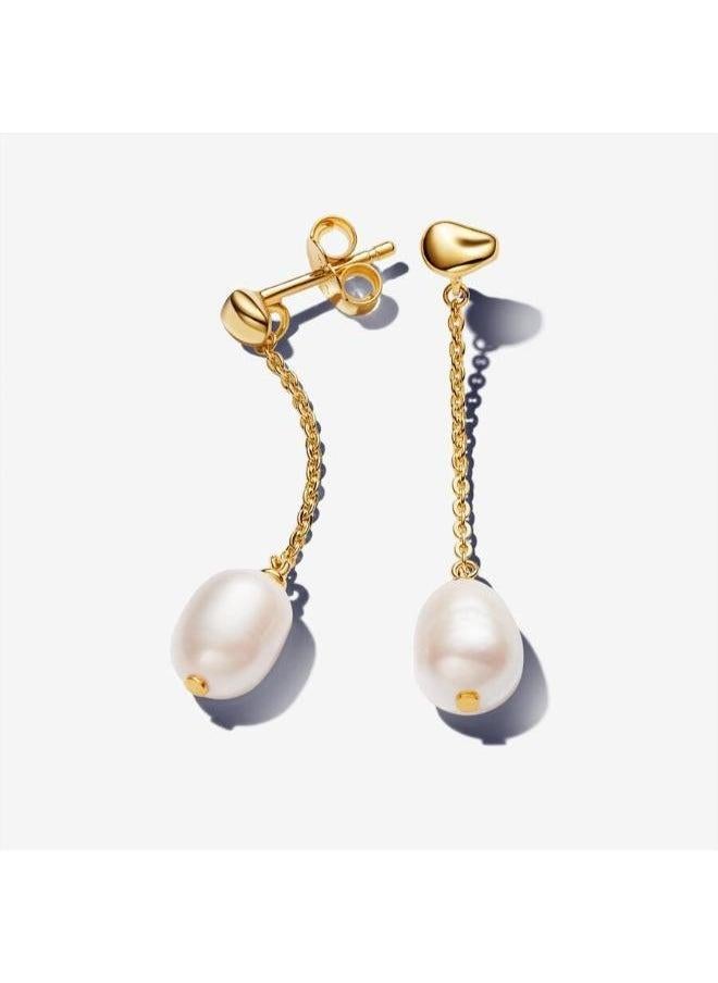 PANDORA 14K Gold-Plated Drop Earrings With White Treated F  - Image 1