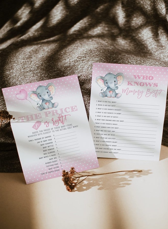 Your Main Event Prints Elephant Girl Baby Shower Games - Bingo, Find The Guest, The Price is Right, Who Knows Mommy Best - 25 Games Each, Printed Front and Back, 1 Game Per Side - Image 4