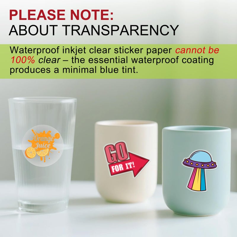 A-SUB Clear Sticker Paper for Inkjet Printers, Waterproof Translucent Printable Vinyl Sticker Paper - 50 Sheets 8.5x11 Inch Glossy Clear Label Paper for Custom Decals - Image 3