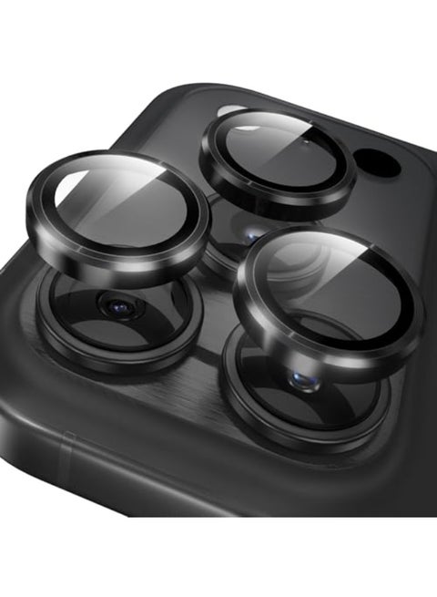 Camera Lens Protector for iPhone 17 Pro/iPhone 17 Pro Max, [1 Step Installation Tray] Tempered Glass Screen Protector Metal Individual Camera Cover Accessories Case Friendly (black)