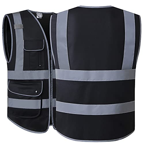 HATAUNKI Reflective Safety Vest for Men Women Mesh High Visibility Vest with 9 Pockets and Front Zipper Class 2 Work Vest Meets ANSI/ISEA Standards(Black-03, Medium) - Image 5