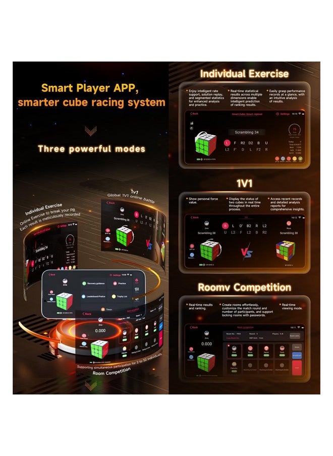D ETERNAL - Qy Smart Magnetic Cube Stickerless (Tiled Version) High-Performance Bluetooth Speed Cubewwith Real-Time Stats & Tracking, Adjustable Tension & Magnets - Image 1