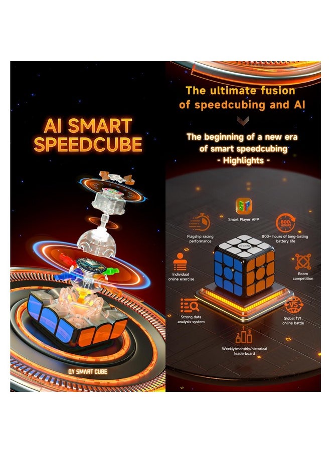 D ETERNAL - Qy Smart Magnetic Cube Stickerless (Tiled Version) High-Performance Bluetooth Speed Cubewwith Real-Time Stats & Tracking, Adjustable Tension & Magnets - Image 1