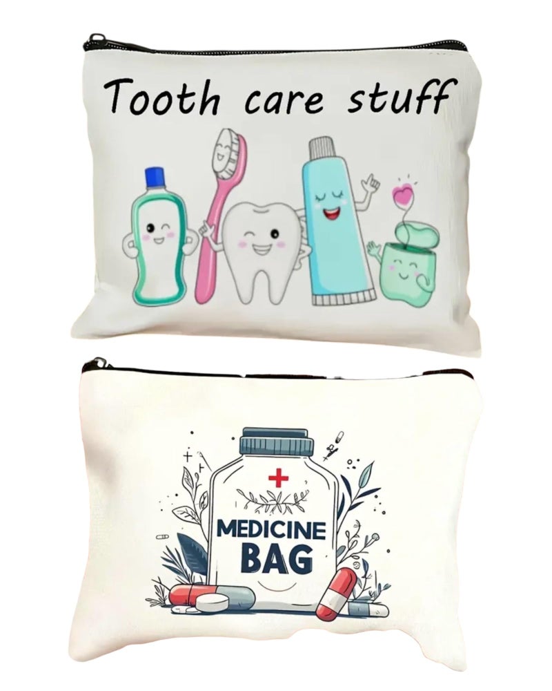 TraveEssentialz 2 Pc Storage Pouches for Travel Stuff | Multipurpose Makeup, Skincare, Toiletries, Beard & Nail Care Organizer | Travel Essential Pouch Set (Medicine & Tooth Care) - Image 1