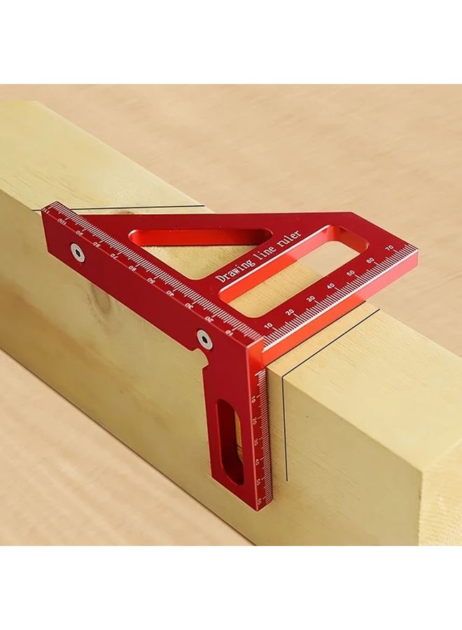 Red Square Ruler 2 Pencils Aluminum Alloy Woodworking Angle Tool Precision Marking T Square - Image 2