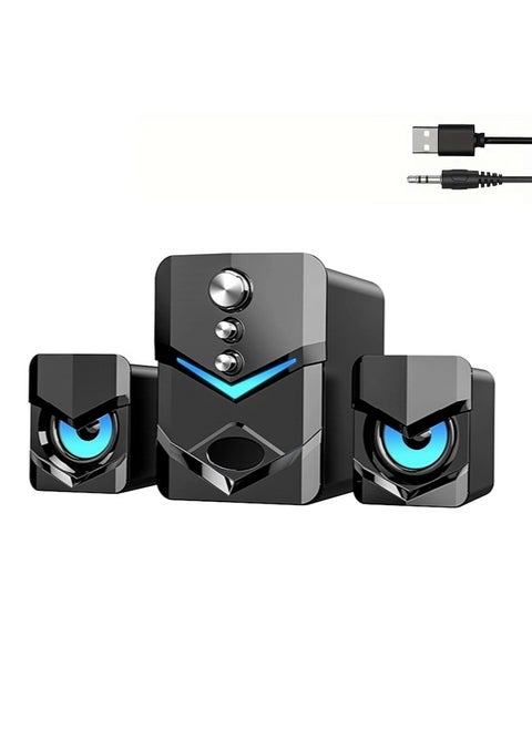 2.1 Channel Desktop Computer Speakers,USB Powered 3.5mm Aux PC Computer Sterto Sound,Strong Bass &  Blue Backlit