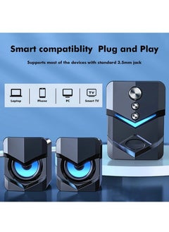 ShebSheb 2.1 Channel Desktop Computer Speakers,USB Powered 3.5mm Aux PC Computer Sterto Sound,Strong Bass &  Blue Backlit  - Image 2
