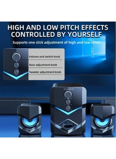 ShebSheb 2.1 Channel Desktop Computer Speakers,USB Powered 3.5mm Aux PC Computer Sterto Sound,Strong Bass &  Blue Backlit  - Image 3