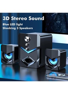 ShebSheb 2.1 Channel Desktop Computer Speakers,USB Powered 3.5mm Aux PC Computer Sterto Sound,Strong Bass &  Blue Backlit  - Image 4