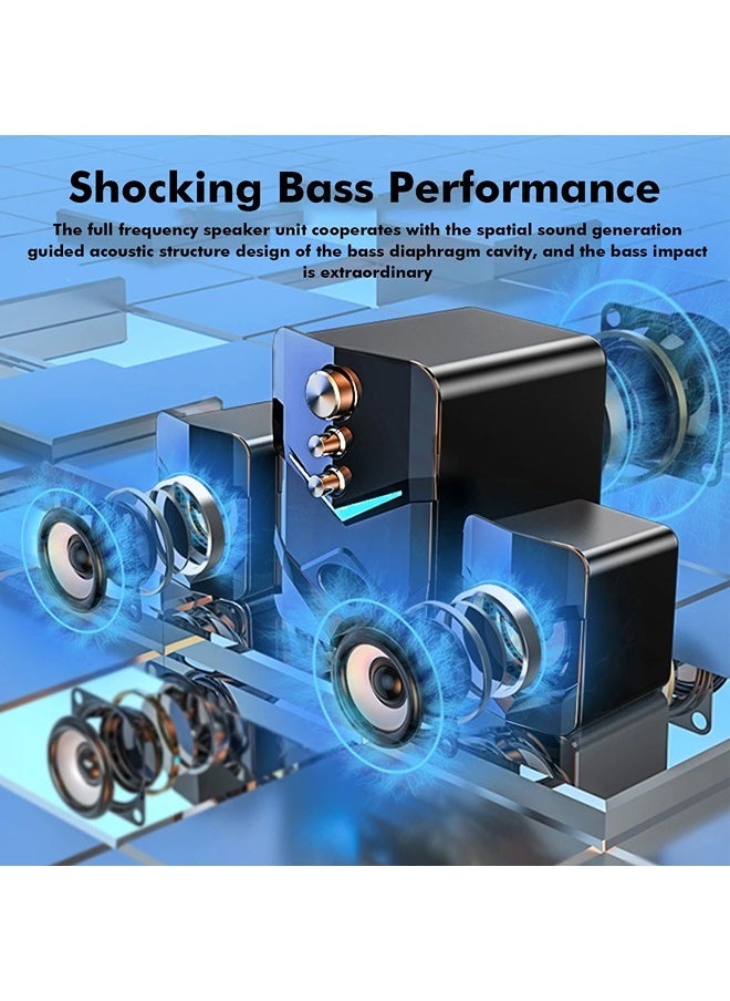 2.1 Channel Desktop Computer Speakers,USB Powered 3.5mm Aux PC Computer Sterto Sound,Strong Bass &  Blue Backlit