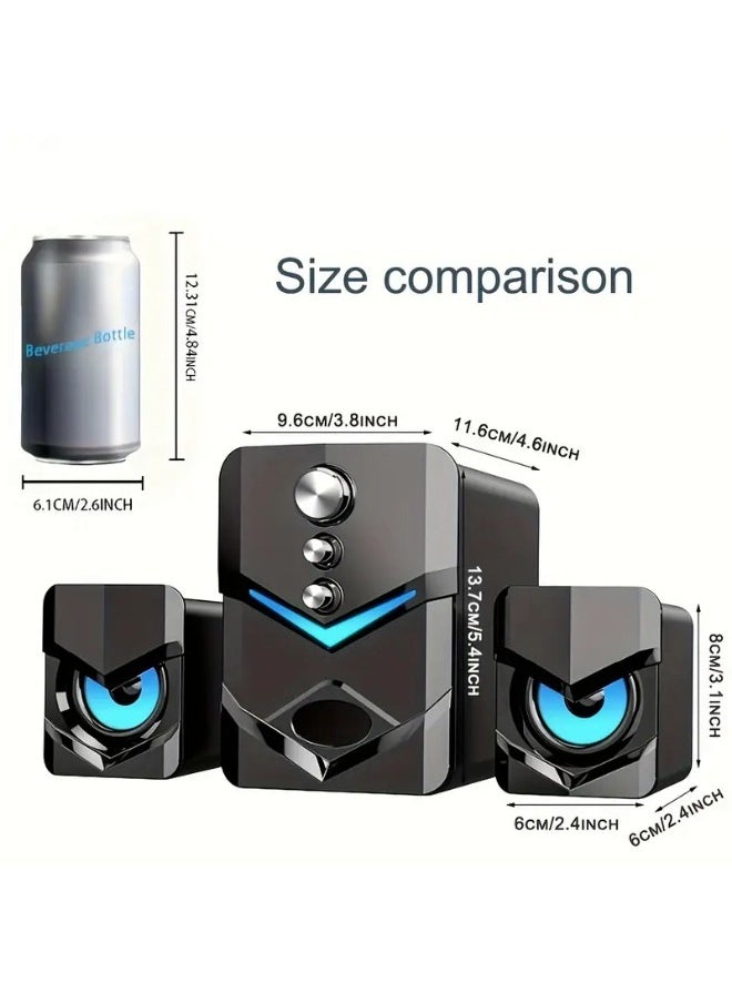 2.1 Channel Desktop Computer Speakers,USB Powered 3.5mm Aux PC Computer Sterto Sound,Strong Bass &  Blue Backlit