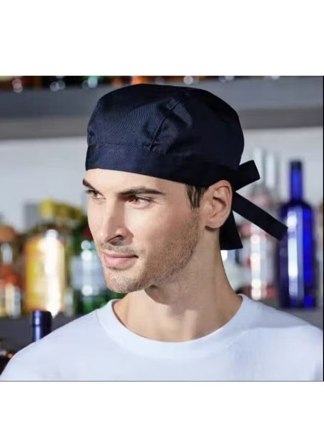 2PCS Adjustable Tie Chef Hat Breathable Lightweight Cooking Hat For Professional Chefs Home Bakers Kitchen Workers Suitable For Cooking Baking Catering Food Service (Black and striped black) - Image 4